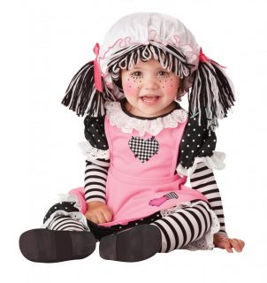 Girls Infant Toddler Goth Rag Baby Doll Raggedy Ann Pink Black Stripes Yarn Hair