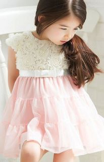 Girls Ivory Soft Pink Lace Floral Summer Party Dress for Ages 2 6 5 Sizes