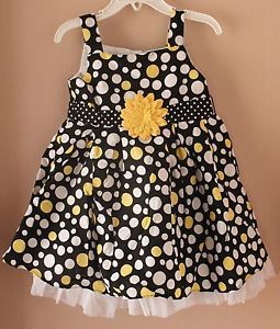 Girls Toddler Baby Yellow Polka Dot Floral Party Dress Clothes 50's Black Formal