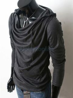 Dark Gray Men's Stylish Soft Warm Casual Turtleneck Hoodie Hooded T Shirt L