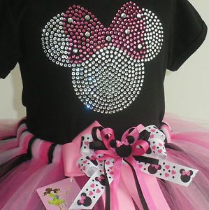 5T Pink Clear Minnie Mouse Tutu Rhinestone Black T Shirt Disney Costume