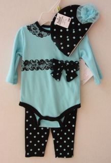 Baby Essentials Baby Girl Clothes 2 Piece Set Baby Blue Black Size 3M