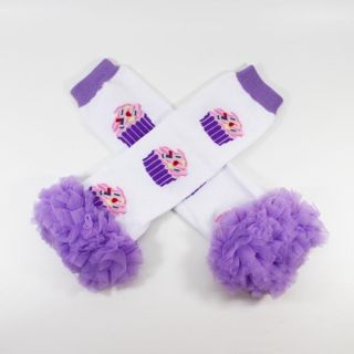 Baby Girls Cute Cake White Leg Warmer Legging with Purple Ruffles S001A
