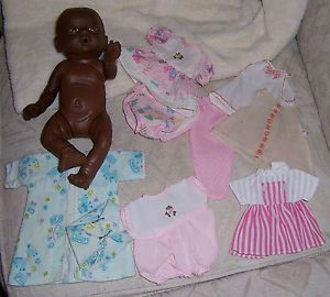 Vintage Doll Black African American Anatomically Correct Baby Girl 12 5" Clothes