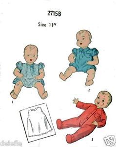 2715B Vintage Baby Doll Clothing Pattern Wardrobe 11 inch Rompers Sleeper Slip