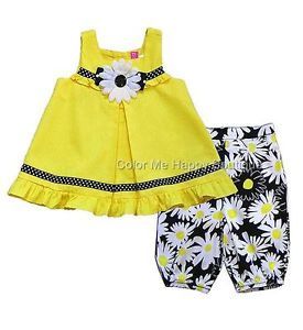 New Baby Girls Sz 24M Yellow Black Daisy Capri Outfit Summer Dress Clothes $28