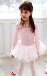 Pink Black Girl Ballet Tutu Dance Costume Long Sleeve Leotard Dress Party Skirt