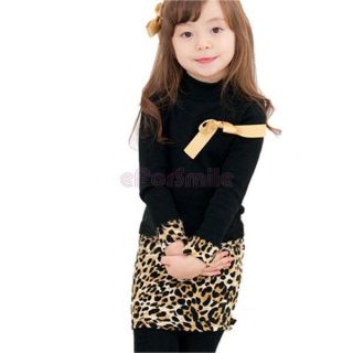 Girl Kids Black Leopard Dress Chest Yellow Bow Long Sleeve Size 2 6 Year Costume