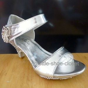 Silver Pageant Crowning Baby Toddler Dress Sandal Shoes Girl Size 9 10 11 12