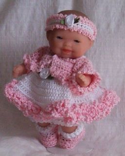 Hand Crochet 5" Berenguer Itty Bitty Baby Doll Clothes Sundress Jacket Pink New