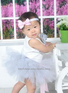 Gray Party Costume Toddler Baby Wedding Flower Girl Dress Tutu Skirt 6 12M 5T