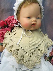 Antique Original Handmade Lace Crochet Baby Bib Ecru Cotton Vintage Doll Clothes