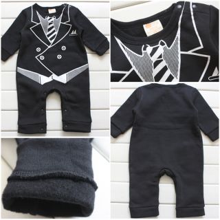 Baby Boy Wedding Tuxedo Suit Bowtie One Piece Romper Bodysuit Outfit Black 6 24M