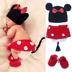 3pcs Newborn Baby Infant Cute Set Minnie Mouse Outfit Crochet Knit Costume Photo
