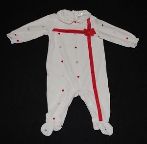 First Moments Layette Christmas Red Polka Dot Velour Sleeper Girls 3 6 Months