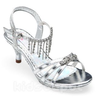 Girls Fancy Rhinestone Kids Dress Shoes Pageant Flower Formal Wedding Silver