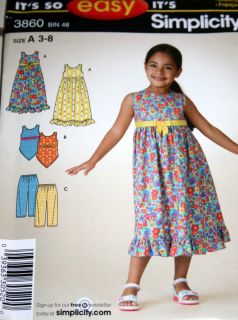 Simplicity Sewing Pattern 3860 Girls Sundress Top Pants Uncut Size 3 8