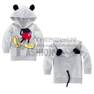 Kids Boys Mickey Mouse Costume Hoodie Top Coat w 3D Ear Tail Jumper Sweatshirt
