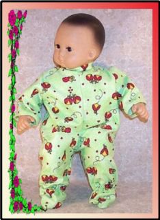 Doll Clothes Baby Footy Ladybug Fit 18" inch American Girl Bitty Green Red