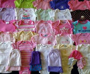 34pc Lot Infant Baby Girl Spring Summer Clothes Bodysuits Newborn 0 3 3 6 Months