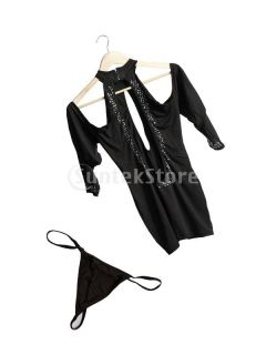 Sexy Cut Open Bust Black Backless Mini Dress Club Party Cocktail Dress G String