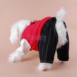 Student Style Pet Dog Shirt Vest Coat Tie Striped Pant Formal Costume Clothes M