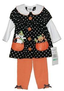 RARE Editions Baby Girls Ghost Pumpkin Halloween Dress Outfit w Leggings 6 9