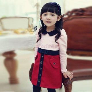 Girls Kids Cute Long Sleeve Dress Mini Skirt Clothes Cotton Costume Sz 1 6 Years