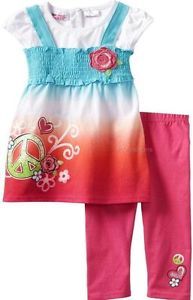 New Baby Girls "Aqua Pink Peace Tie Dye" Size 18M Tunic Leggings Clothes