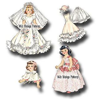Vtg 1950s Doll Clothes Pattern 16" Toni 15" Miss Revlon Wedding Gown Dress