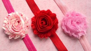 Baby Girl Toddler Newborn Lot of 3 Shabby Rose Headband Valentines Set Gift Red
