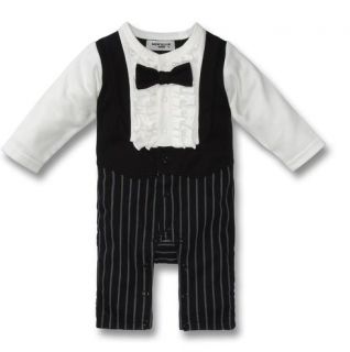Baby Boy Toddler Tuxedo Romper Suit Bowtie Shirt Trouser All in One Black 6M 36M