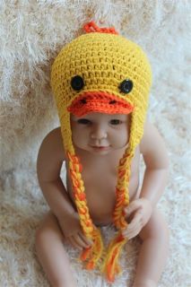 New Cute Handmade Cotton Knit Crochet Yellow Duck Baby Hat Newborn Photo Prop