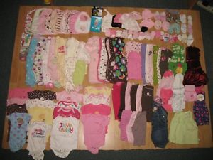 Lot of 100 Baby Infant Newborn Girls Clothes 0 3 Months Osh Kosh Disney Carters