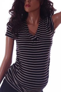Oh Baby Motherhood Womens SS Black White Striped Maternity Top Shirt Small New