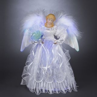 12" LED Lighted Silver White Fiber Optic Victorian Angel Christmas Tree Topper