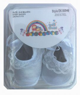 Infant Baptism Crib Shoes Baby White Satin Booties Lace Ribbon Straps 0 6mo