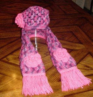 Toddler Crochet Flower Scarf Hat Set 5T 6T