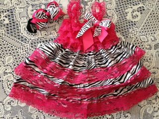 Black Hot Pink Zebra Flower Princess Dress Matching Hair Bow Headband Newborn 5T