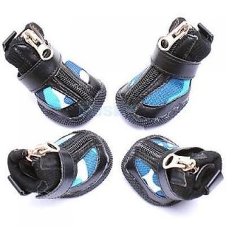 Black Genuine Leather Blue Camouflage Pet Dog Booties Boots Shoes Rubber Sole 4