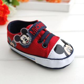 Baby Boy Girl Red Mickey Mouse Crib Shoes Sneakers Size 3 12 Months