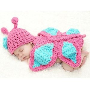 Baby Infant Butterfly Costume Photography Prop Crochet Beanie Hat Caps Clothes