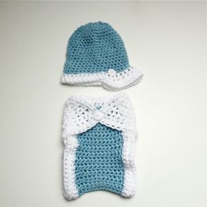 Blue White Soft Newborn Baby Boy Crochet Hat Diaper Cover Set Photo Prop Reborn