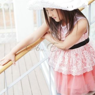 Fashion Lovely Girl Kid Sleeveless Lace Belt Party Dress Costume Clothing 2 7 Y