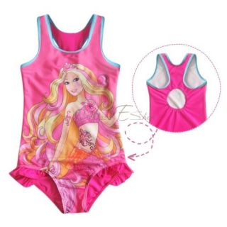 Girl Kid Barbie Open Back Swimsuit Swimwear Swimming Costume Bathing Suit Sz 4 5