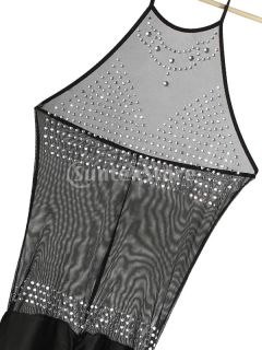 Sexy Transparent Black Long Halter Rhinestone Split Dress Prom Gown Clubwear