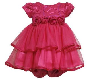 Bonnie Jean Baby Girls Fuchsia Bonaz Rosette Tiered Dress Panty 2pc Set 12M 24M