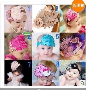 Feather Headdress Diamond Pearl Flower Bow Baby Infant Children Headdress
