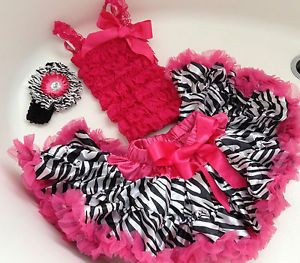 4piece Set Girl Lace Tube Top Pettiskirt Band Hair Bow H Pink Zebra Baby Girl