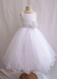 White Teen Toddler Pageant Recital Bridal Party Dancing Tulle Flower Girl Dress